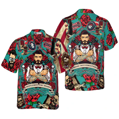 Barber Hawaiian Shirt, Red Rose Gentlemen Stay Sharp Aloha Shirt For Men - Perfect Gift For Barber, Husband, Boyfriend, Friend, Family