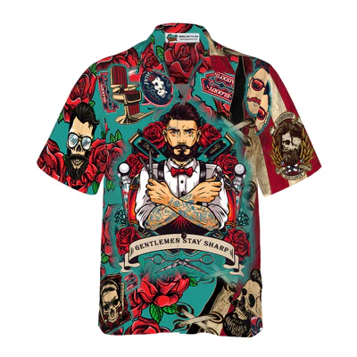 Barber Hawaiian Shirt, Red Rose Gentlemen Stay Sharp Aloha Shirt For Men - Perfect Gift For Barber, Husband, Boyfriend, Friend, Family - Image 2