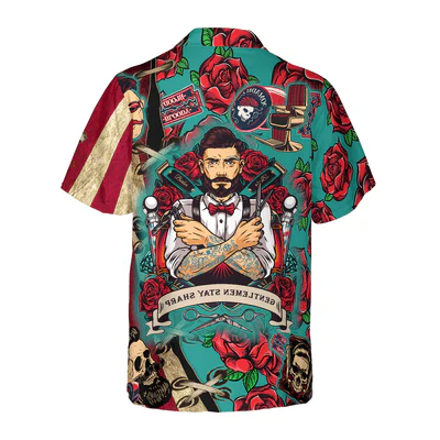 Barber Hawaiian Shirt, Red Rose Gentlemen Stay Sharp Aloha Shirt For Men - Perfect Gift For Barber, Husband, Boyfriend, Friend, Family - Image 3