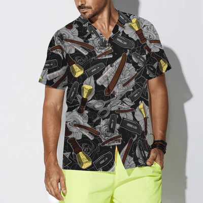 Barber Hawaiian Shirt, Rose Barber Tools Pattern Aloha Shirt For Men - Perfect Gift For Barber, Husband, Boyfriend, Family, Friends