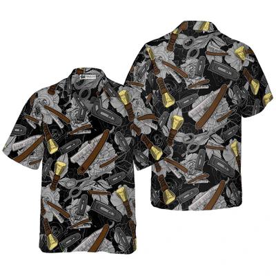Barber Hawaiian Shirt, Rose Barber Tools Pattern Aloha Shirt For Men - Perfect Gift For Barber, Husband, Boyfriend, Family, Friends - Image 3