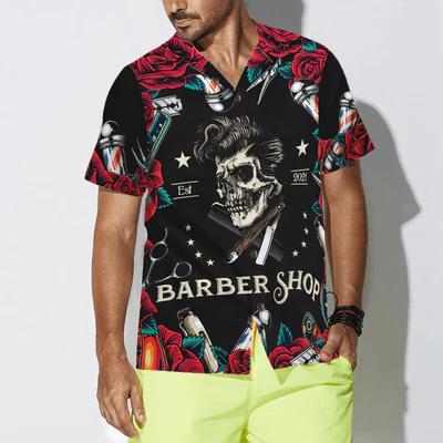 Barber Hawaiian Shirt, Rose & The Barber Skull Aloha Shirt For Men - Perfect Gift For Barber, Husband, Boyfriend, Friend, Family - Image 4