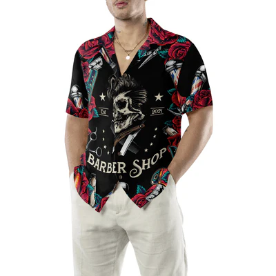 Barber Hawaiian Shirt, Rose & The Barber Skull Aloha Shirt For Men - Perfect Gift For Barber, Husband, Boyfriend, Friend, Family - Image 5