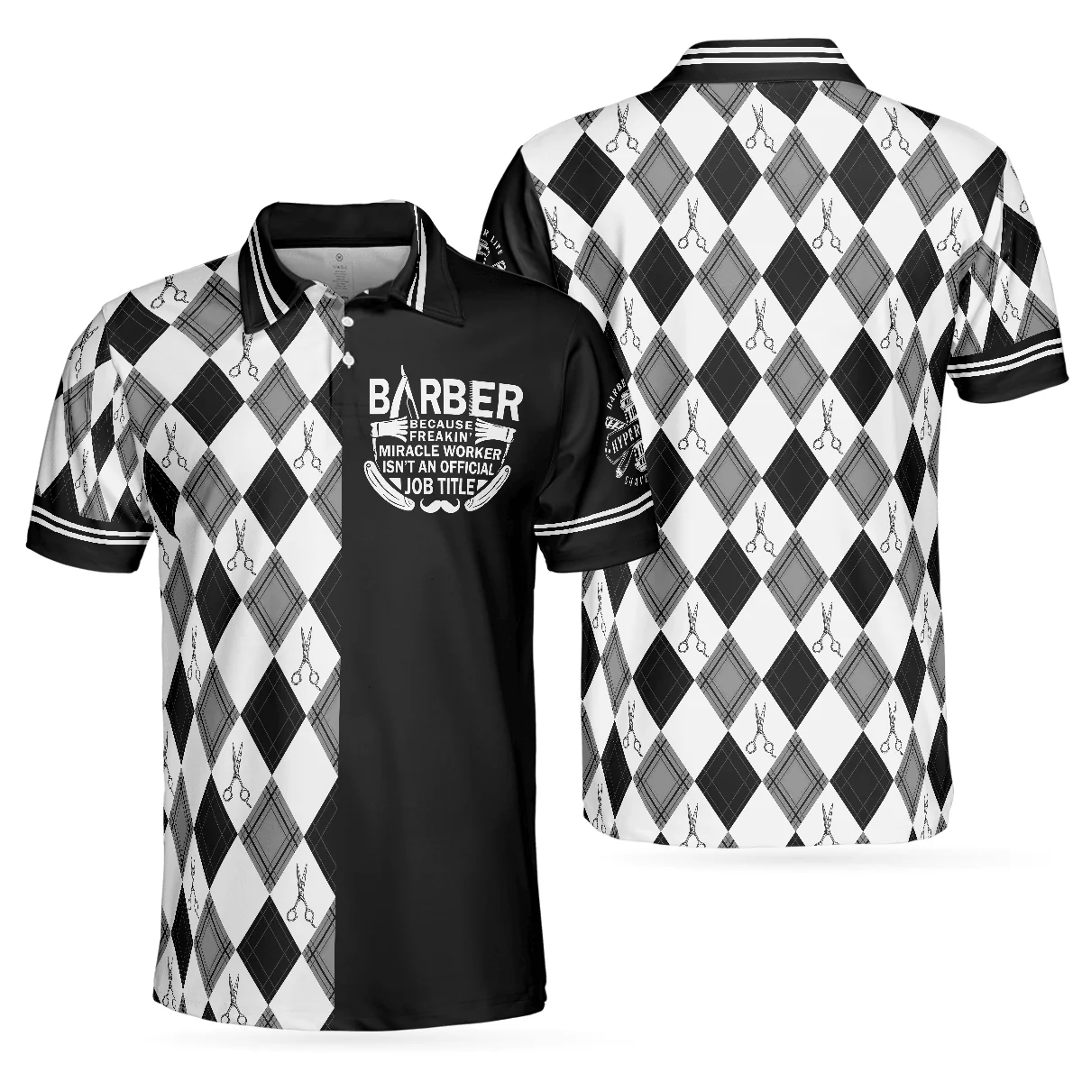 Barber Men Polo Shirt, Zigzag Pattern Polo Shirt, Best Barber Design Shirt For Men - Perfect Gift For Male, Barber, Friends, Family - Image 2