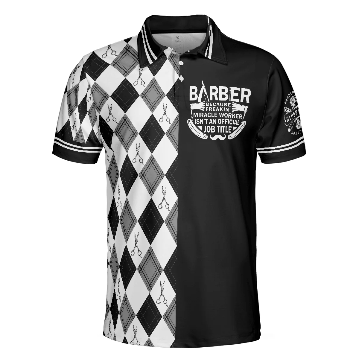 Barber Men Polo Shirt, Zigzag Pattern Polo Shirt, Best Barber Design Shirt For Men - Perfect Gift For Male, Barber, Friends, Family - Image 3