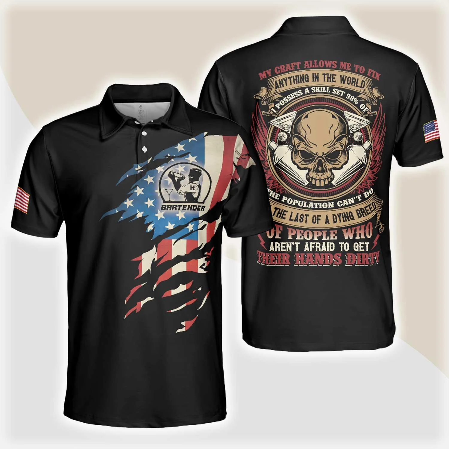 Bartender Men Polo Shirt, My Craft Allows Me To Fix Anything, Ripped American Flag Polo Shirt - Best Shirt For Men, Bartender