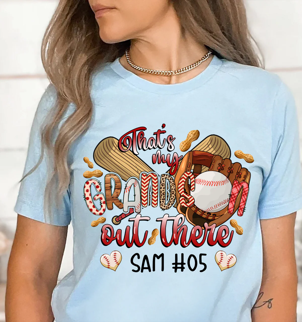 Baseball Grandma Shirt Customized Kid Name And Number That's My Grandson Out There, Perfect Outfit For Grandma, Nana, Granny, GiGi - Image 3