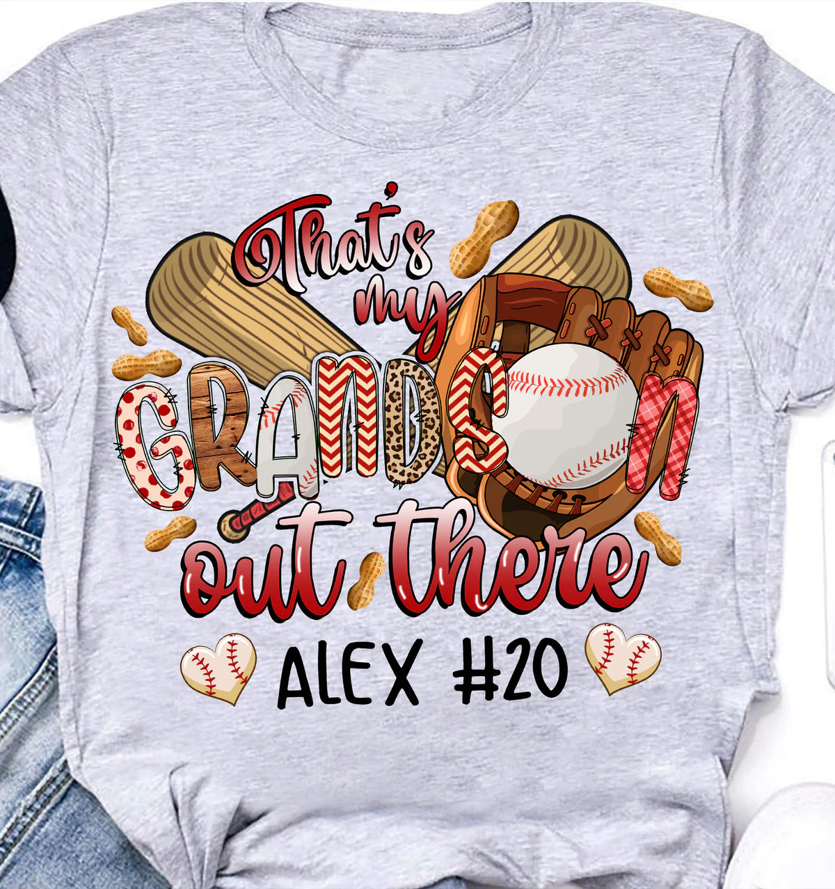 Baseball Grandma Shirt Customized Kid Name And Number That's My Grandson Out There, Perfect Outfit For Grandma, Nana, Granny, GiGi - Image 6