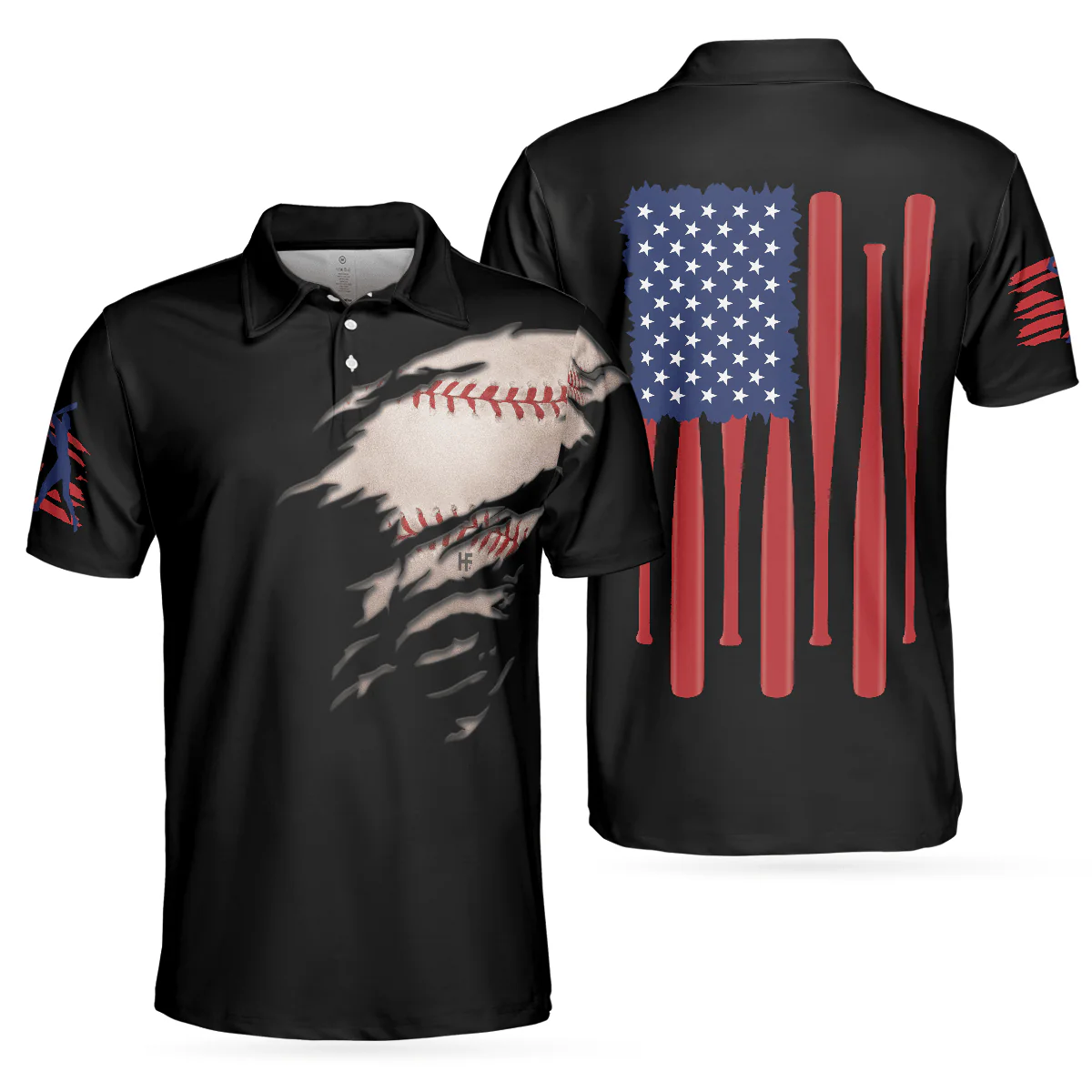 Baseball Men Polo Shirt, American Flag Baseball Polo Shirt For Men, Patriotic Polo Shirt For Men - Gift For Baseball Lovers, Baseball Players - Image 2