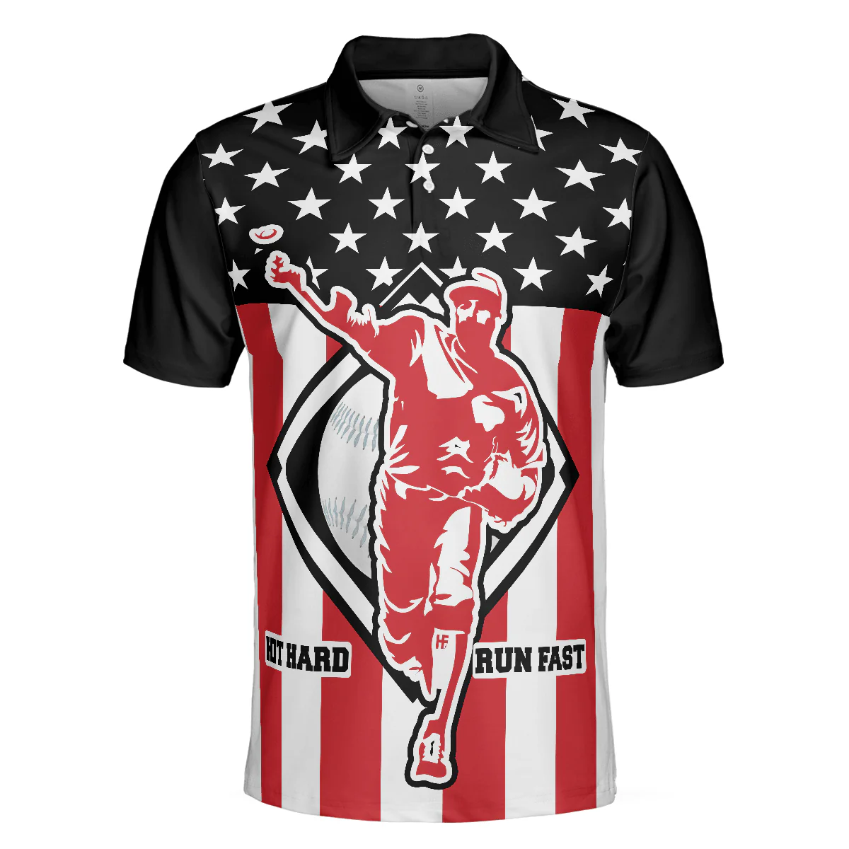 Baseball Men Polo Shirt, Baseball Hit Hard Run Fast, Black Theme American Flag Polo Shirt, Best Baseball Shirt For Men, Gift For Baseball Lovers - Image 4