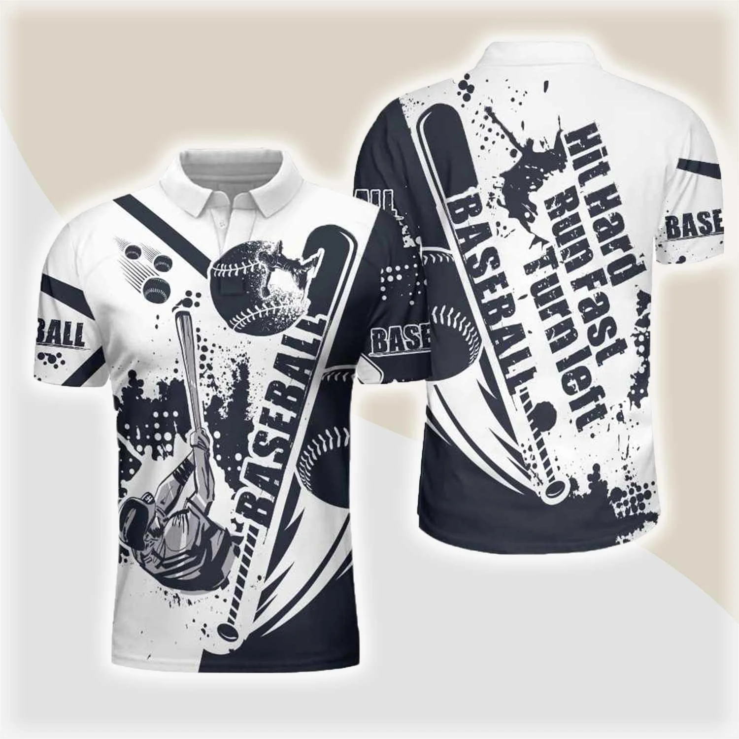 Baseball Men Polo Shirt, Baseball Lover Hit Hard Run Fast Turn Left, Wet Paint Baseball Polo Shirt, Best Baseball Shirt For Men, Gift For Baseball Lovers
