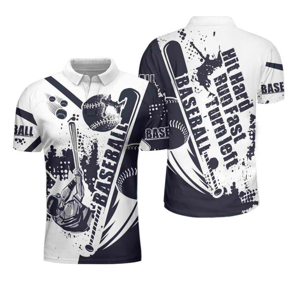 Baseball Men Polo Shirt, Baseball Lover Hit Hard Run Fast Turn Left, Wet Paint Baseball Polo Shirt, Best Baseball Shirt For Men, Gift For Baseball Lovers - Image 2
