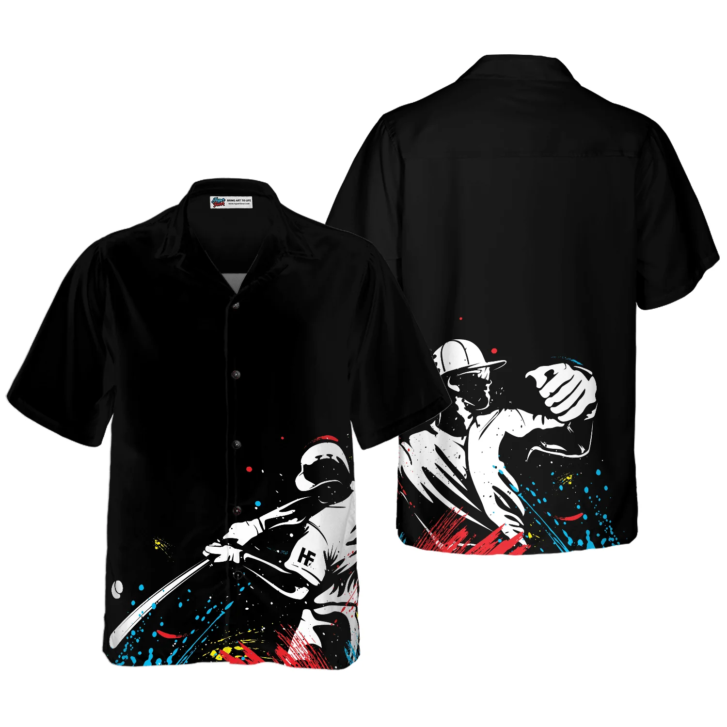 Baseball Players Silhouettes On Paintball Pattern Hawaiian Shirt, Colorful Summer Aloha Shirt For Men Women, Perfect Gift For Friend, Baseball Lovers