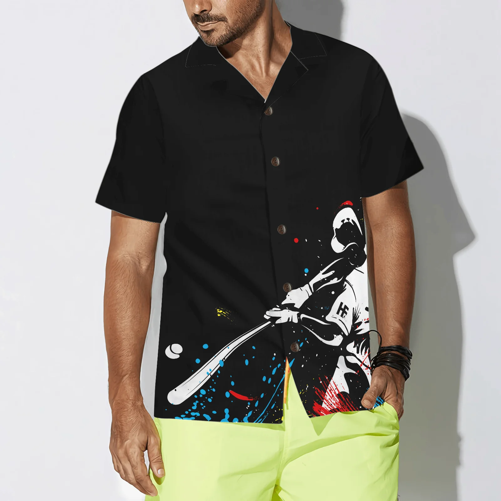 Baseball Players Silhouettes On Paintball Pattern Hawaiian Shirt, Colorful Summer Aloha Shirt For Men Women, Perfect Gift For Friend, Baseball Lovers - Image 3