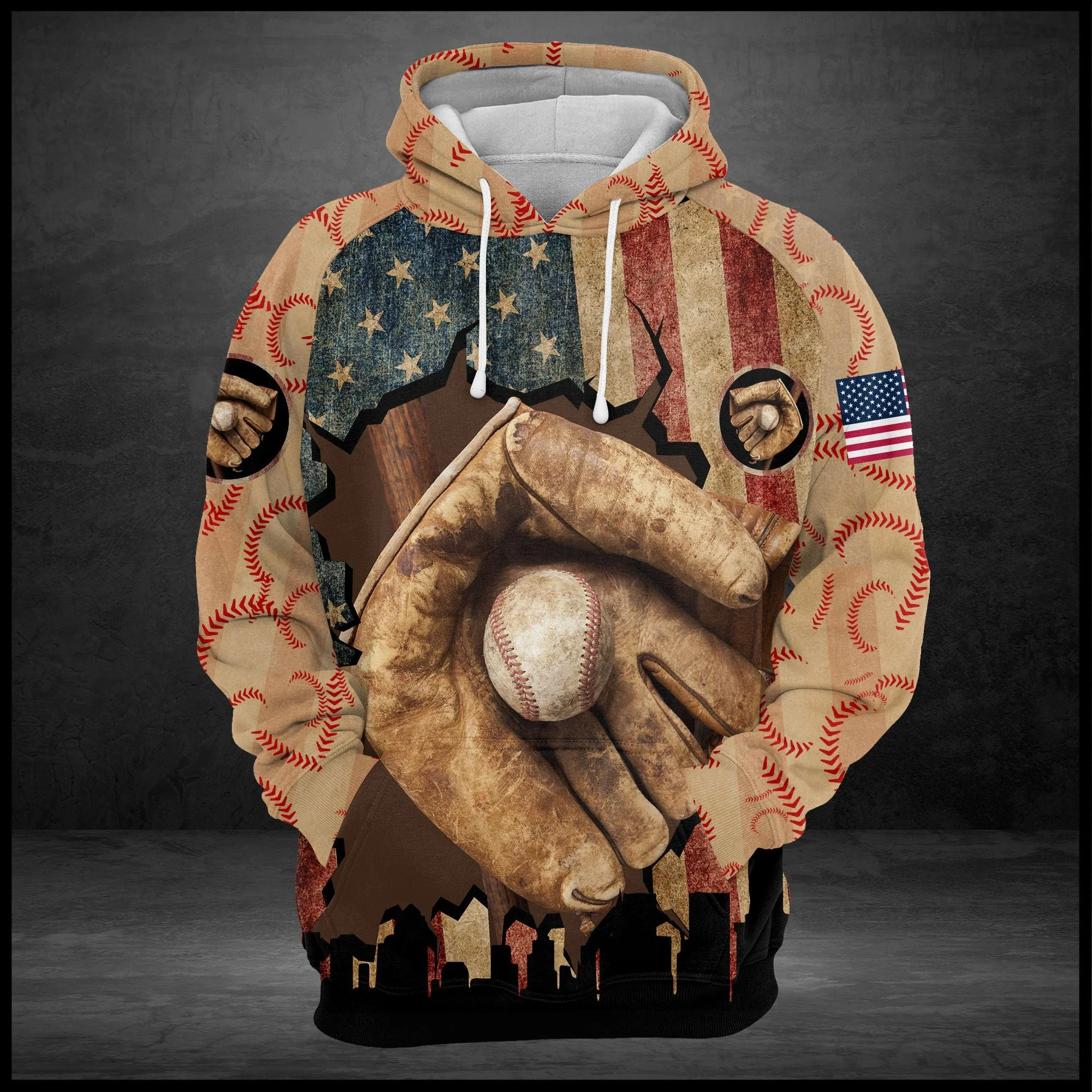 Baseball Vintage Pullover Premium Hoodie American Flag, Perfect Outfit For Men And Women On Christmas New Year Autumn Winter - Image 2