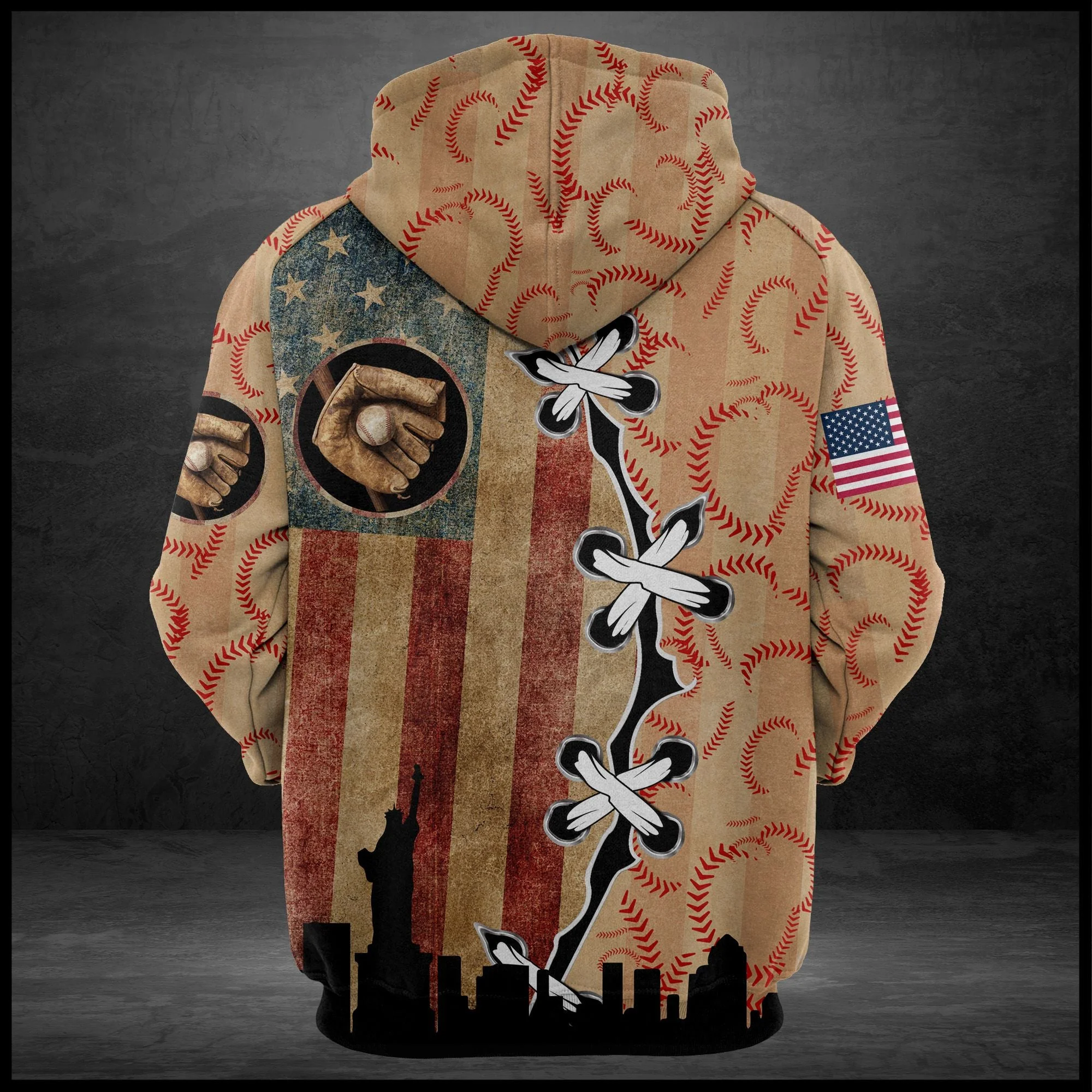 Baseball Vintage Pullover Premium Hoodie American Flag, Perfect Outfit For Men And Women On Christmas New Year Autumn Winter - Image 3