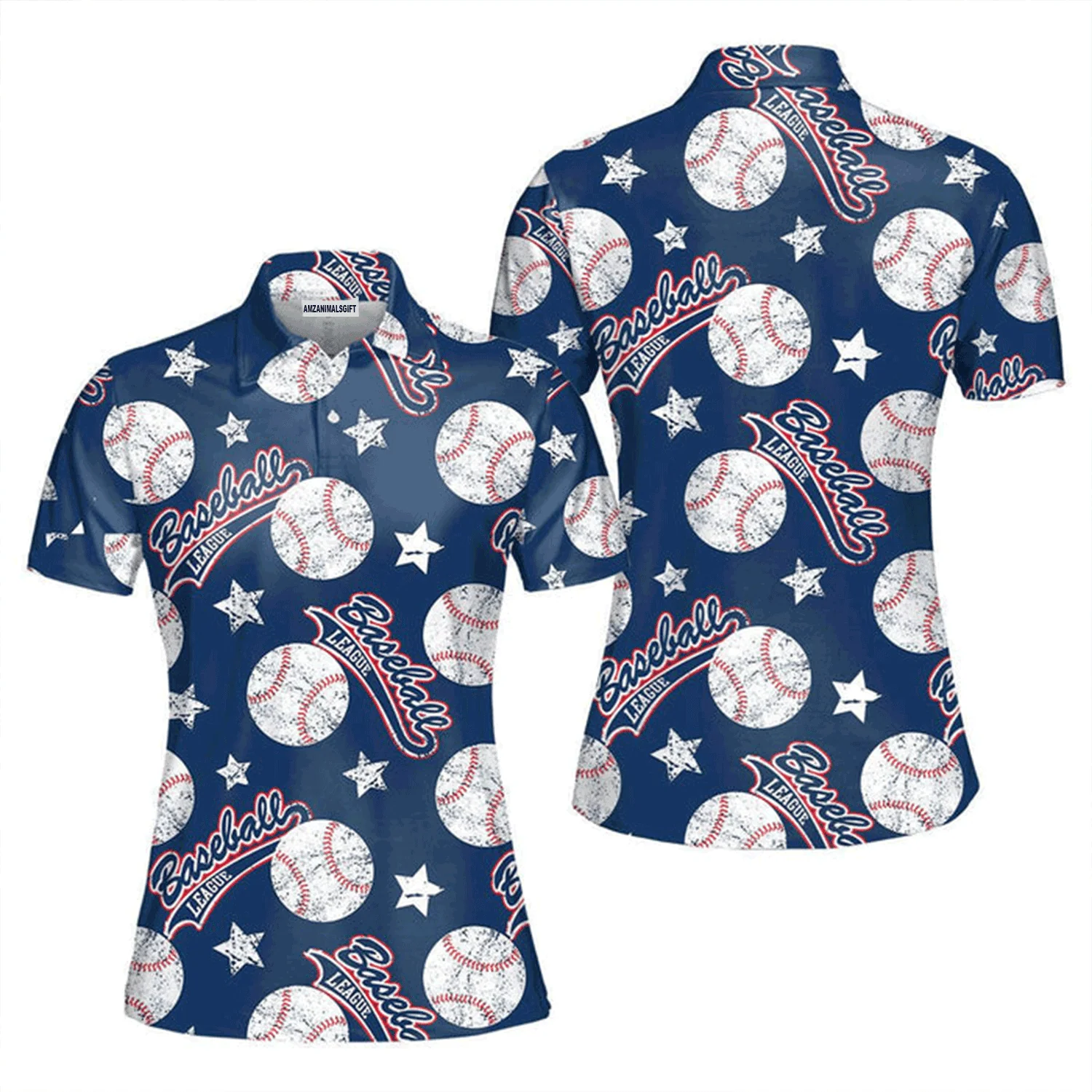 Baseball Women Polo Shirt, American Baseball League Navy Polo Shirt For Women, Perfect Polo Shirt For Baseball Lovers - Image 2