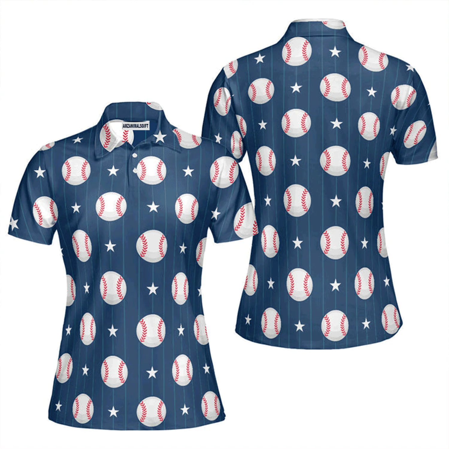 Baseball Women Polo Shirt, American Baseball Sport Navy Polo Shirt For Women, Perfect Polo Shirt For Baseball Lovers - Image 2