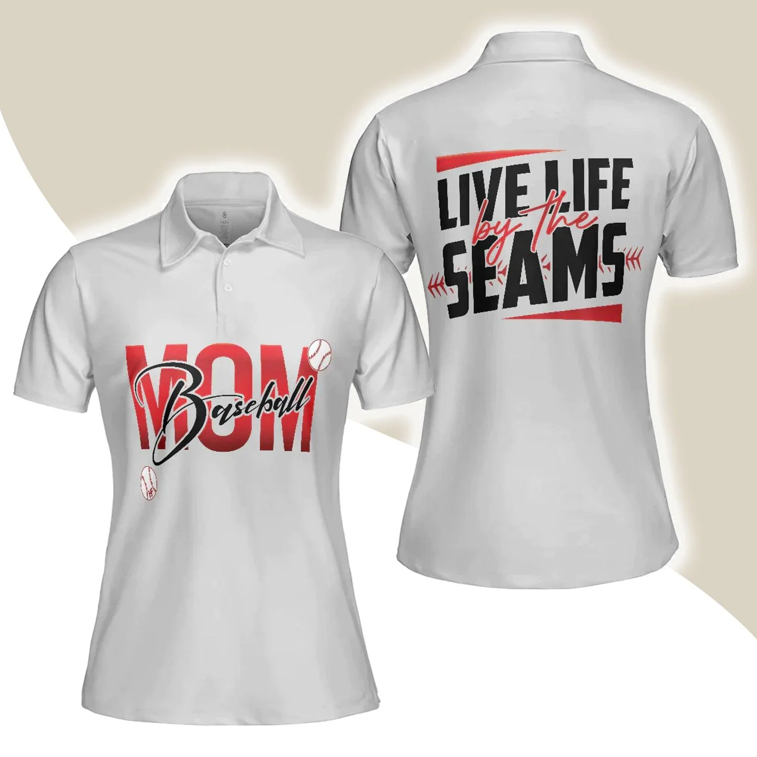 Baseball Women Polo Shirt - Live Life By The Seams Women Polo Shirts - Cool Best Gift For Ladies, Female, Girls, Baseball Lovers