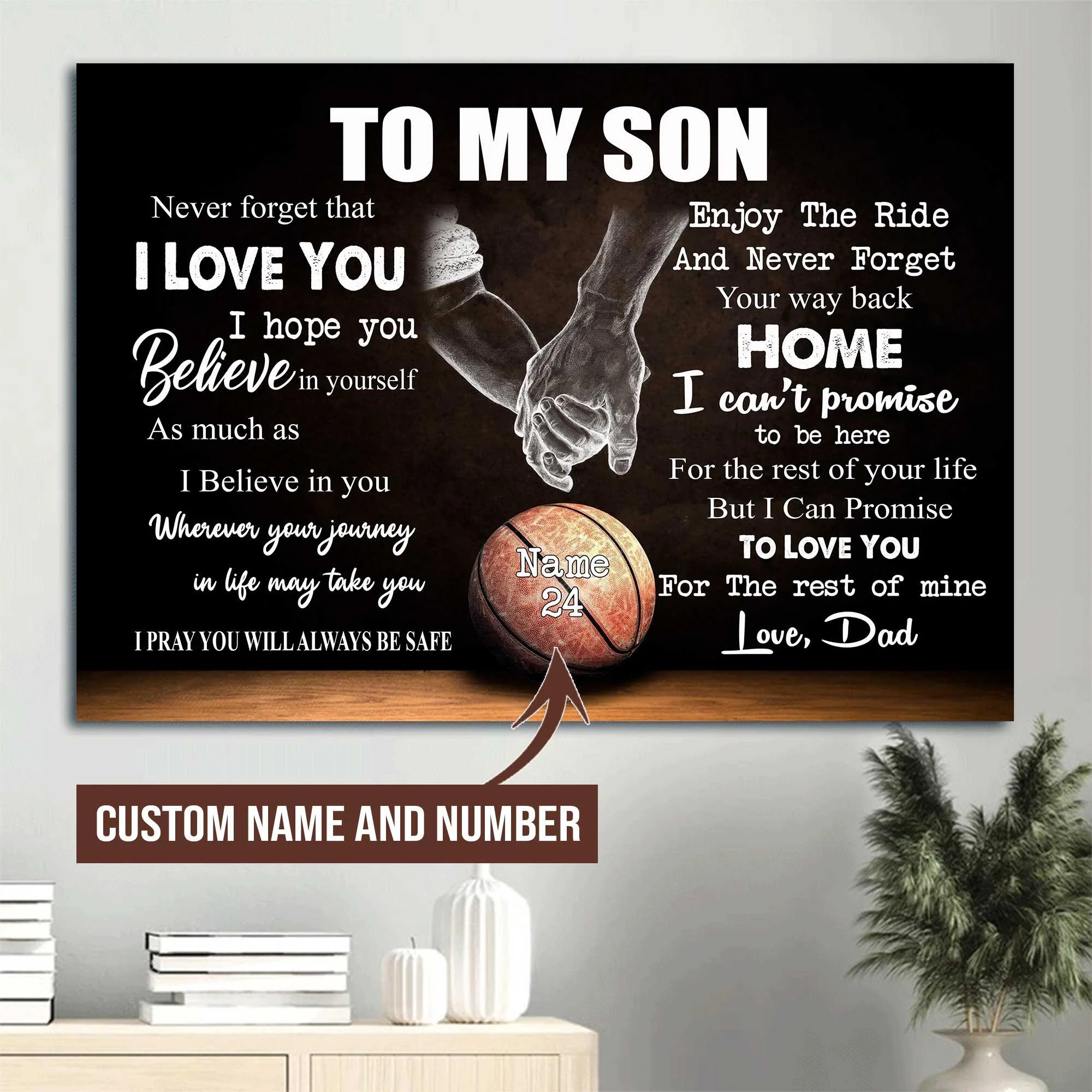 Basketball Landscape Canvas Custom Name And Number - To My Son I hope You Believe In Yourself Premium Wrapped Canvas - Gift For Basketball Players