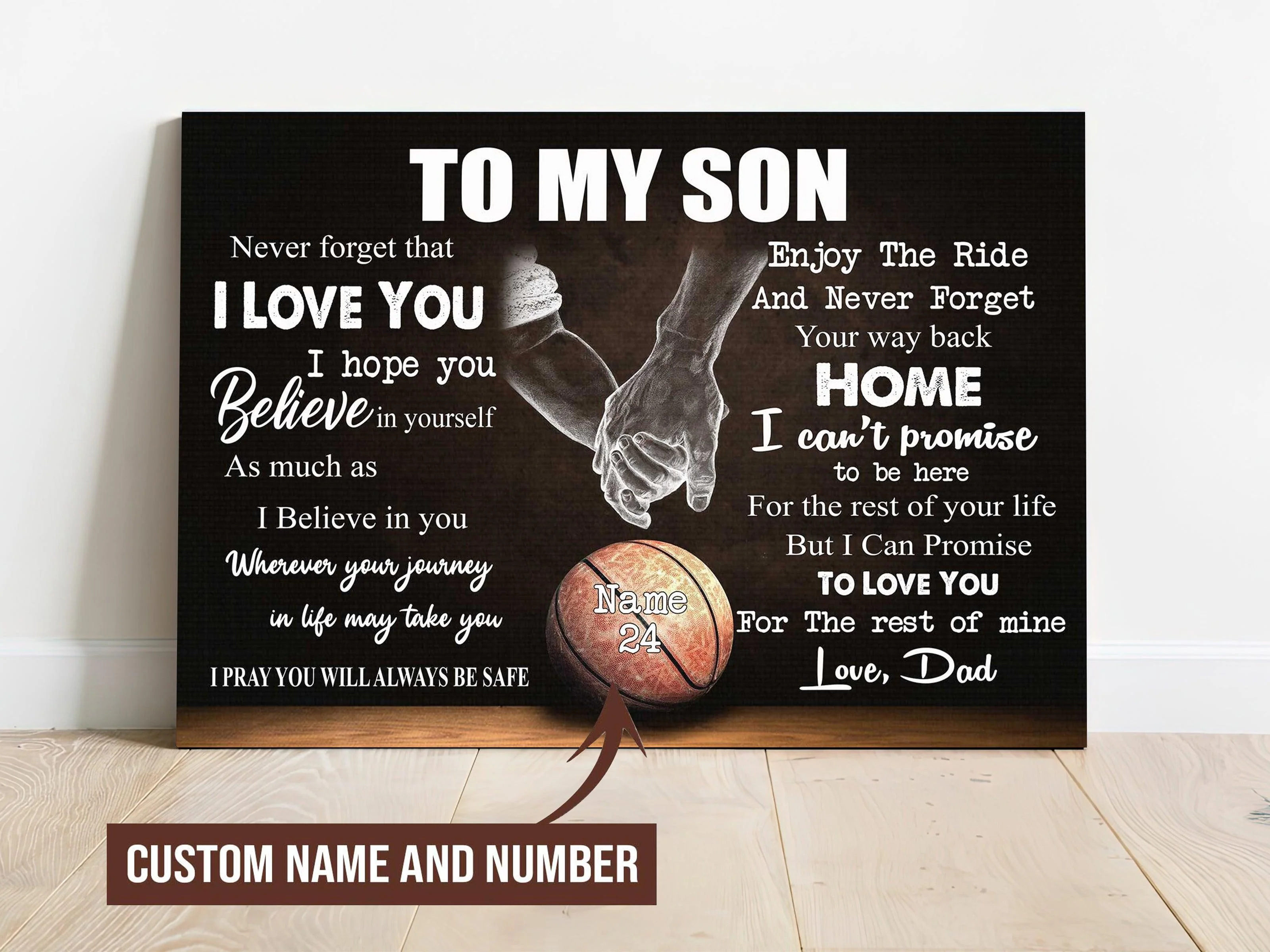 Basketball Landscape Canvas Custom Name And Number - To My Son I hope You Believe In Yourself Premium Wrapped Canvas - Gift For Basketball Players - Image 3
