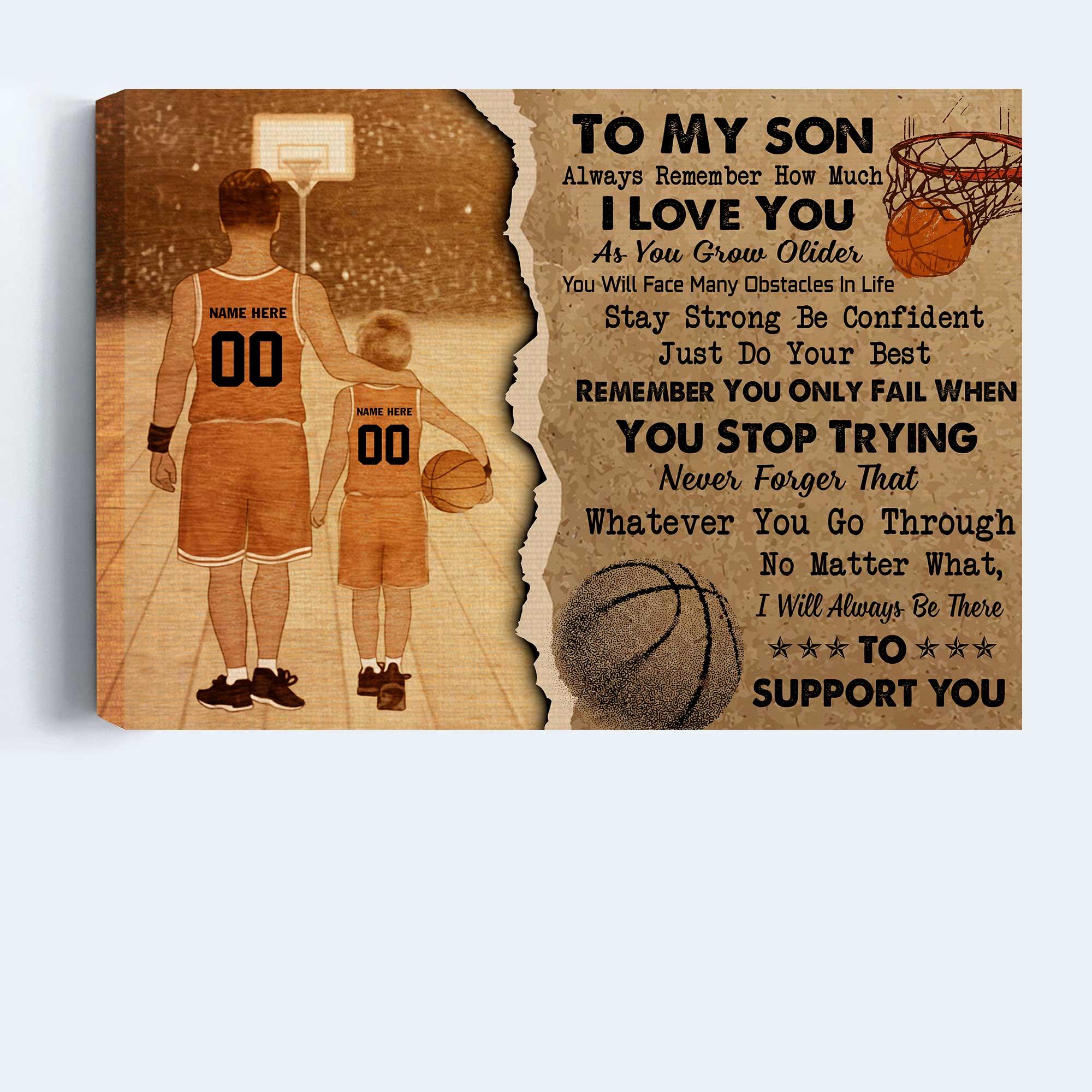 Basketball Landscape Canvas Custom Name And Number - To My Son I will Always Be There to Support You Premium Wrapped Canvas - Gift For Family, Son - Image 2