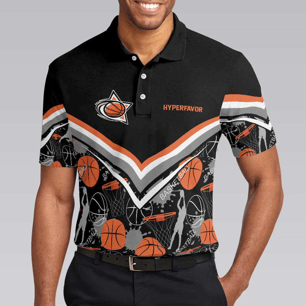 Basketball Men Polo Shirt, Basketball Pattern Polo Shirt, Black Basketball Polo Style Shirt - Gift For Basketball Lovers, Basketball Gift - Image 5