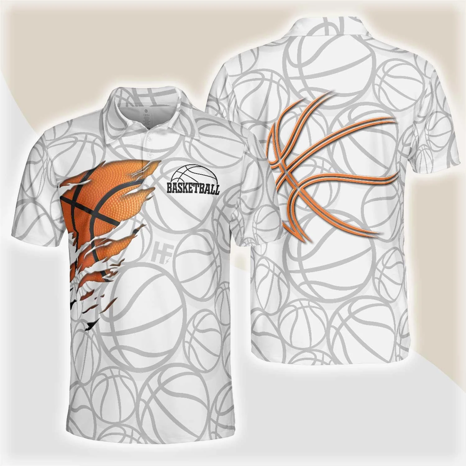 Basketball Men Polo Shirt, Basketball Player Polo Shirt, White Basketball Pattern Polo Shirt Design For Men, Basketball Players, Basketball Lovers