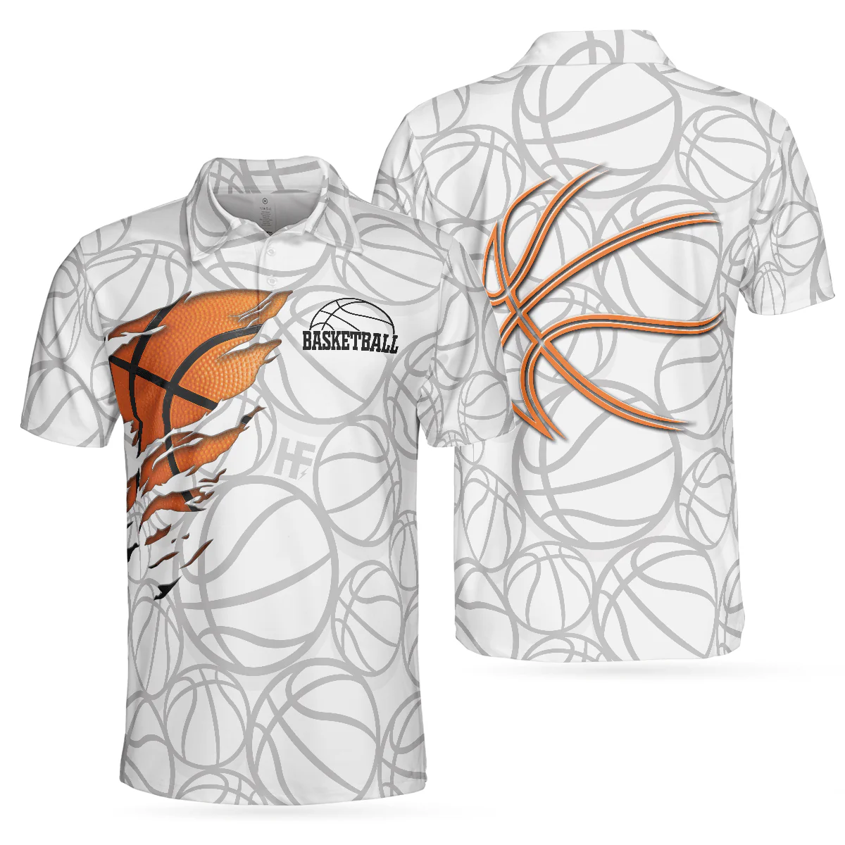 Basketball Men Polo Shirt, Basketball Player Polo Shirt, White Basketball Pattern Polo Shirt Design For Men, Basketball Players, Basketball Lovers - Image 2