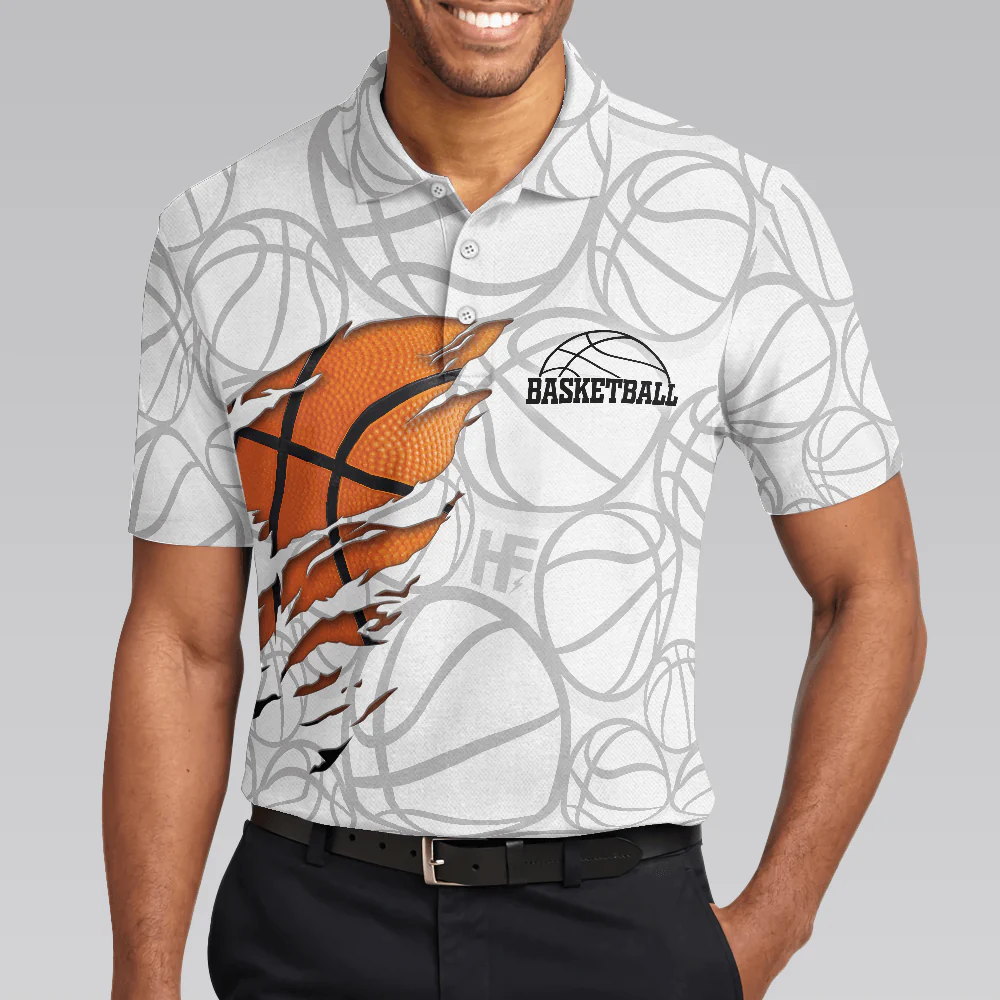 Basketball Men Polo Shirt, Basketball Player Polo Shirt, White Basketball Pattern Polo Shirt Design For Men, Basketball Players, Basketball Lovers - Image 5