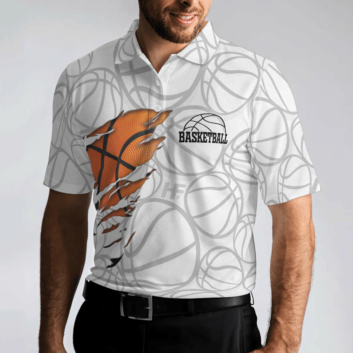 Basketball Men Polo Shirt, Basketball Player Polo Shirt, White Basketball Pattern Polo Shirt Design For Men, Basketball Players, Basketball Lovers - Image 6