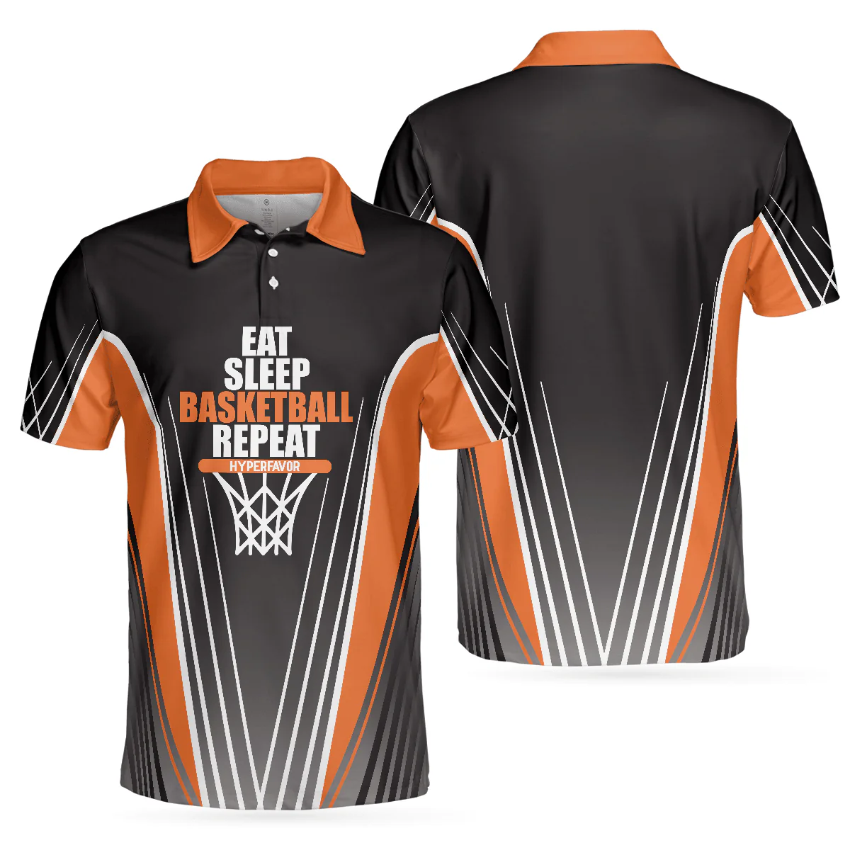 Basketball Men Polo Shirt, Basketball Players, Eat Sleep Basketball Repeat, Black And Orange Basketball Shirt For Men, Gift For Basketball Lovers - Image 2