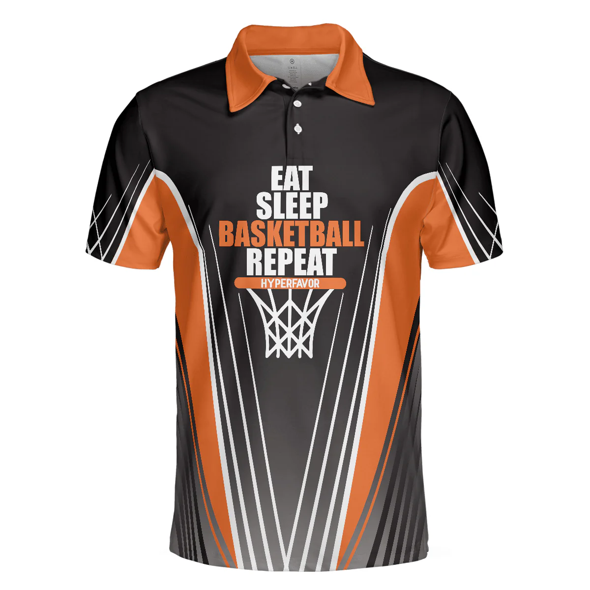 Basketball Men Polo Shirt, Basketball Players, Eat Sleep Basketball Repeat, Black And Orange Basketball Shirt For Men, Gift For Basketball Lovers - Image 4