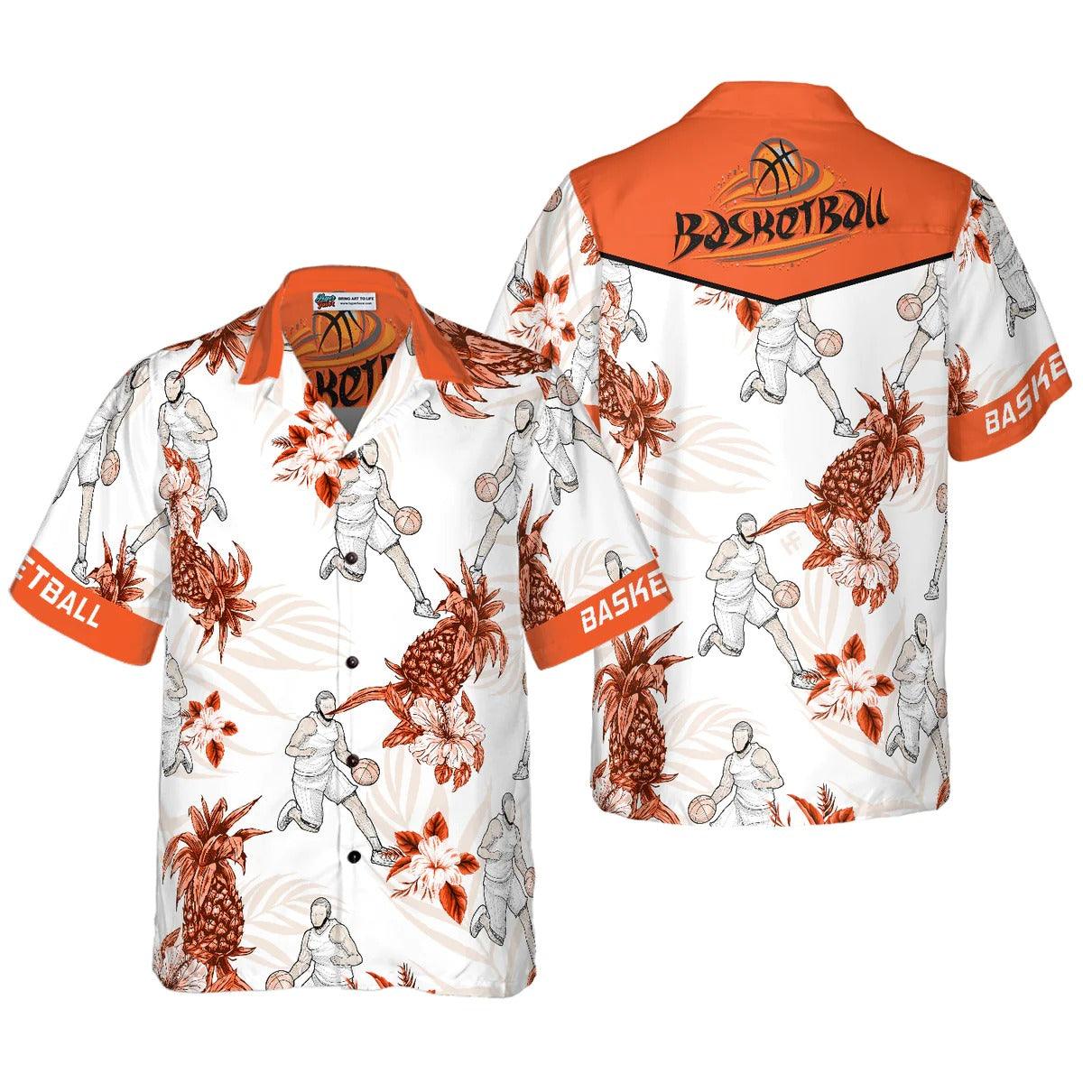 Basketball Pineapple Pattern Hawaiian Shirt, Basketball Hawaiian Shirt, Pineapple Tropical Aloha Shirt - Perfect Gift For Men, Women, Friend, Family