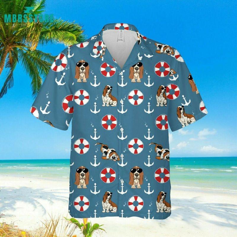 Basset Hound Dog Aloha Hawaiian Shirt - Basset Hound Dog Anchor Hawaiian Shirt, Life Vest Pattern Hawaiian Shirt For Men & Women, Dog Lover