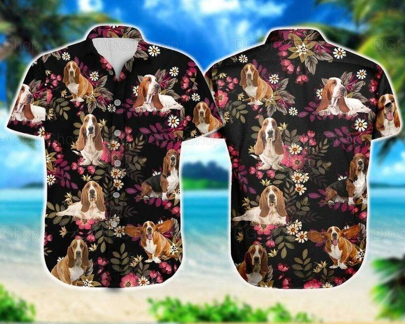 Basset Hound Dog Aloha Hawaiian Shirt - Basset Hound Dog Cute Hawaiian Shirt, Tropical Flower Pattern Hawaiian Shirt For Men & Women, Dog Lover