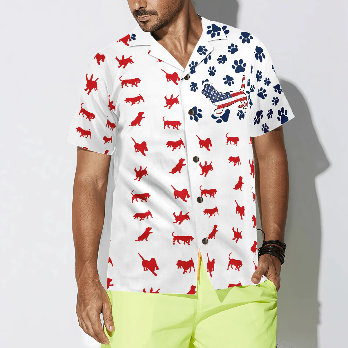Basset Hound Hawaiian Shirt, Basset Hound American Flag Aloha Shirt For Men - Perfect Gift For Basset Hound Lover, Husband, Boyfriend, Friend, Family - Image 4