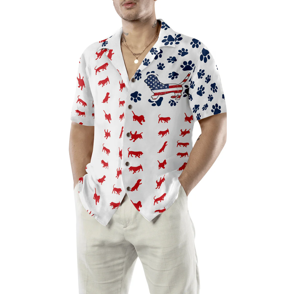 Basset Hound Hawaiian Shirt, Basset Hound American Flag Aloha Shirt For Men - Perfect Gift For Basset Hound Lover, Husband, Boyfriend, Friend, Family - Image 5