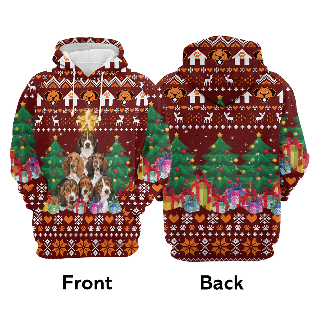 Basset Hound Premium Christmas Hoodie, Basset Hound Pine Tree Christmas Unisex Hoodie For Men & Women - Perfect Gift For Christmas, Friends, Family - Image 3