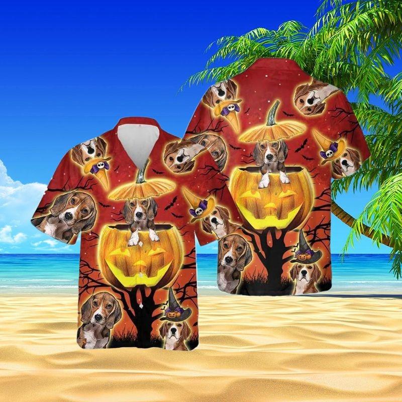 Beagle Aloha Hawaiian Shirt - Beagle In Pumpkin Hawaiian Shirt, Beagle Dog Halloween Hawaiian Shirt For Men & Women, Beagle Lover