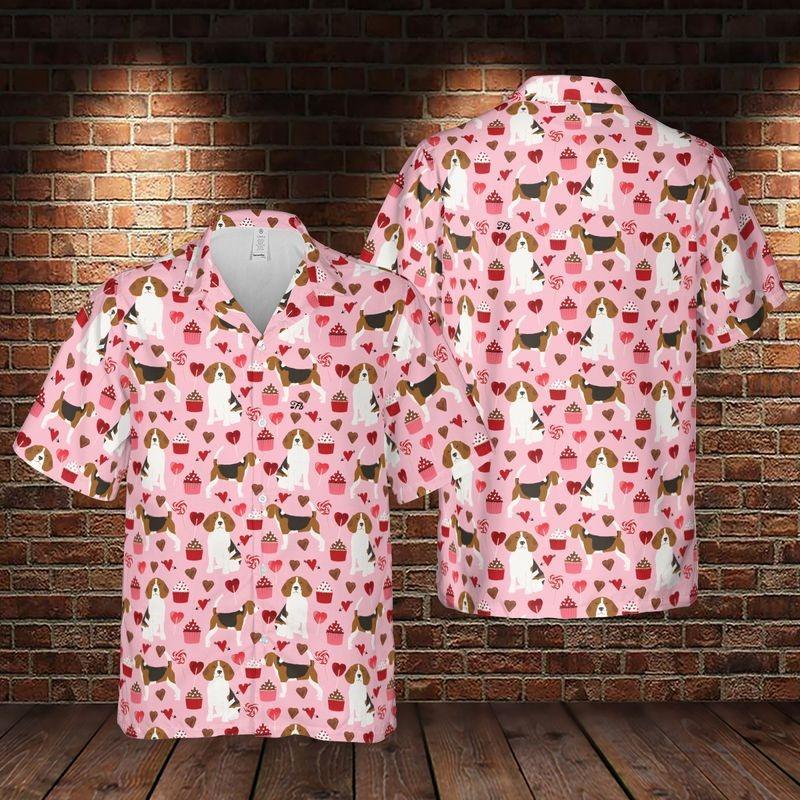 Beagle Aloha Hawaiian Shirt - Cartoon Beagle Pattern Hawaiian Shirt, Valentine Beagle Valentine Hawaiian Shirt For Men & Women, Beagle Lover