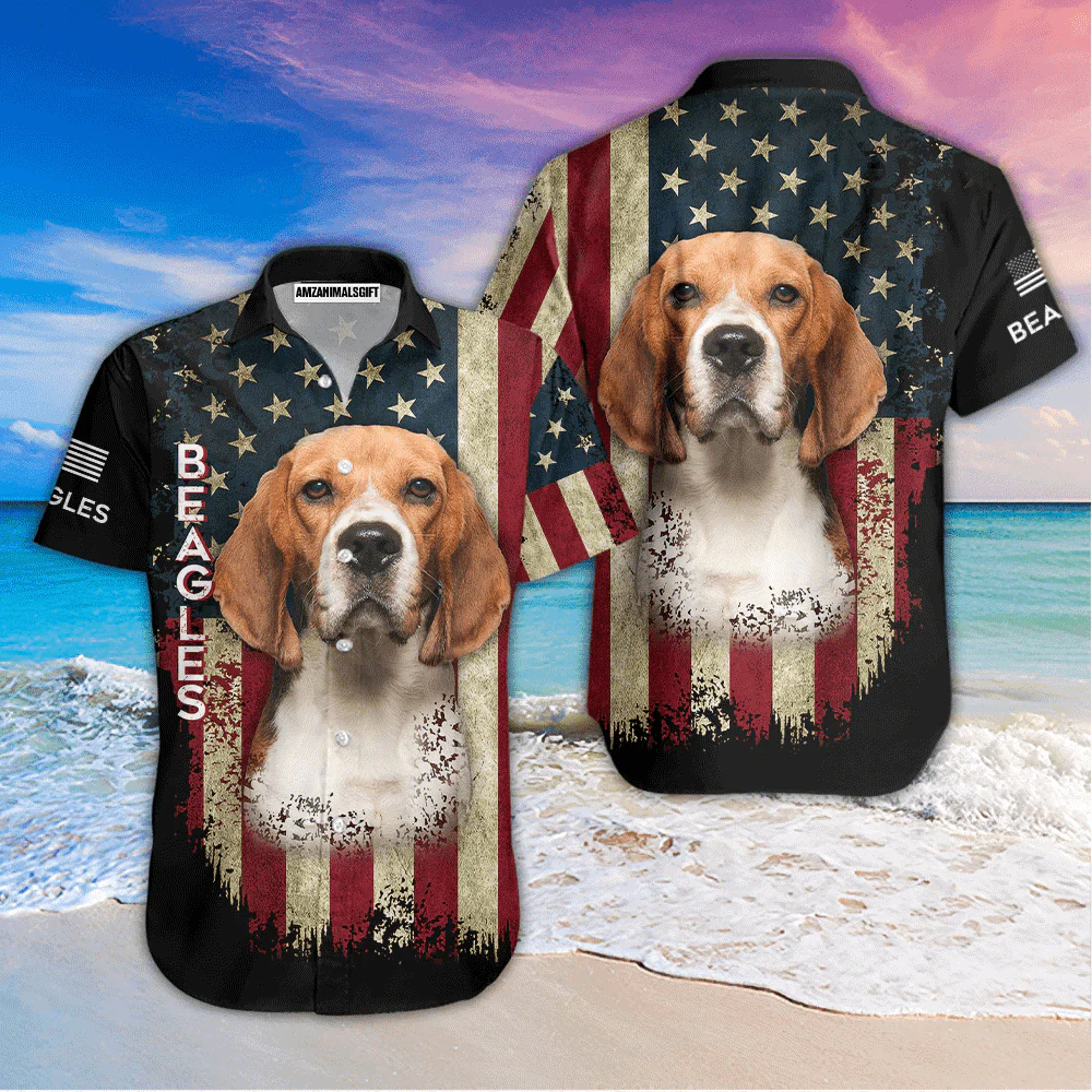 Beagle Dog American Flag Vintage Aloha Hawaiian Shirts For Men Women, 4th Of July Gift For Summer, Friend, Family, Independence Day, Dog Lovers - Image 2