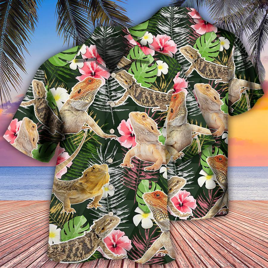 Bearded Dragon Hawaiian Shirt For Summer, Tropical Leaves, Dragon Hibiscus Pattern Hawaiian Shirts Outfit For Men Women, Bearded Dragon Lovers - Image 2