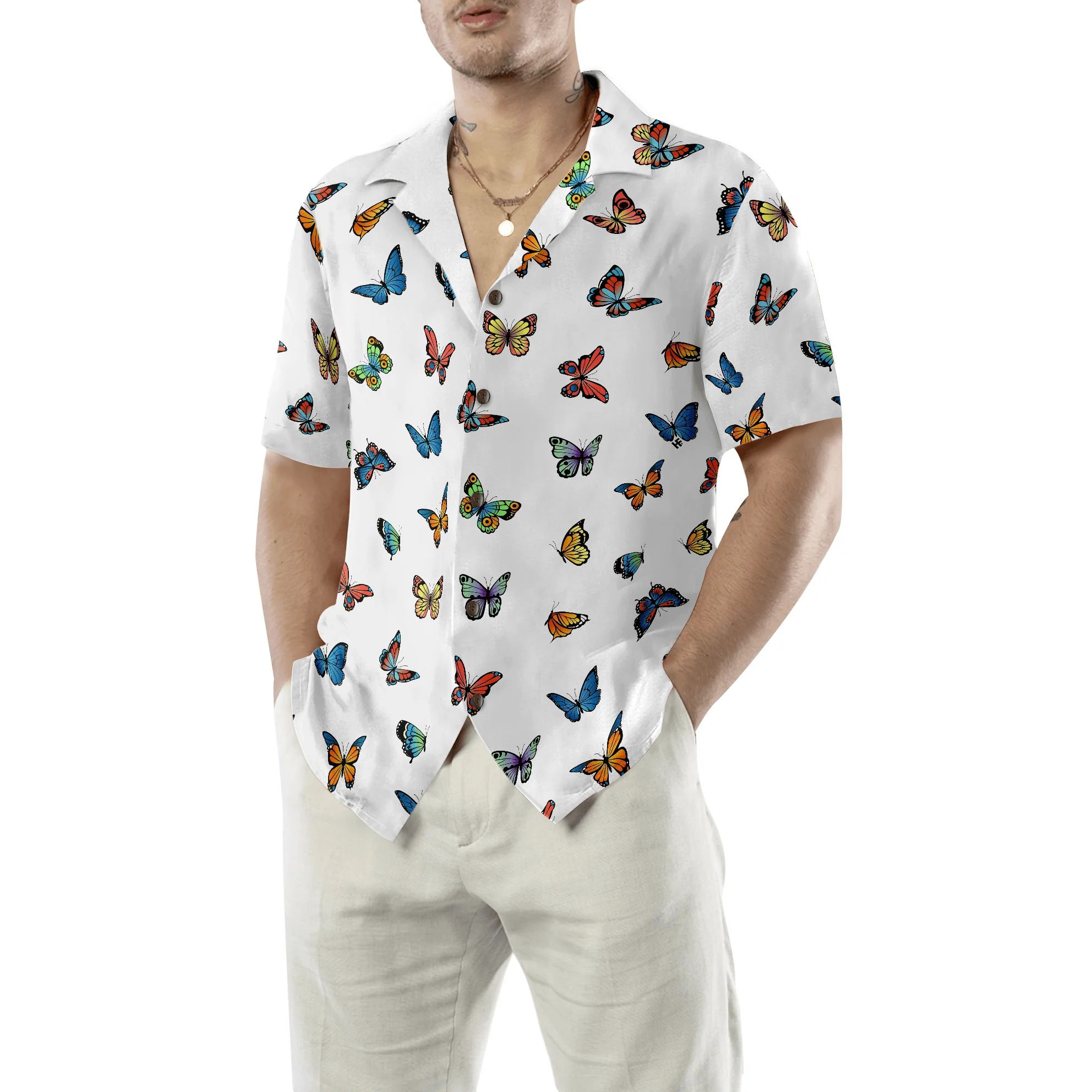 Beautiful Butterflies Hawaiian Shirt, Colorful Summer Aloha Shirts For Men Women, Perfect Gift For Husband, Wife, Boyfriend, Friend - Image 2