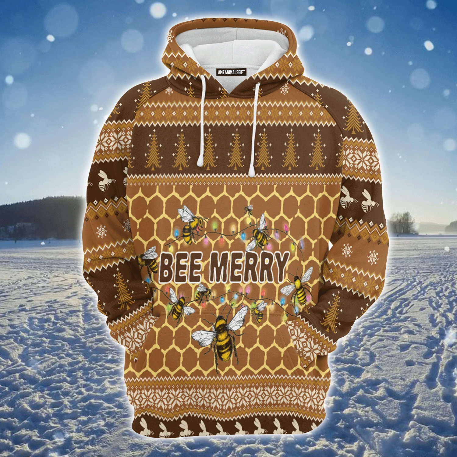 Bee Premium Christmas Hoodie, Bee Merry Christmas Unisex Hoodie For Men & Women - Perfect Gift For Christmas, Bee Lover - Image 2
