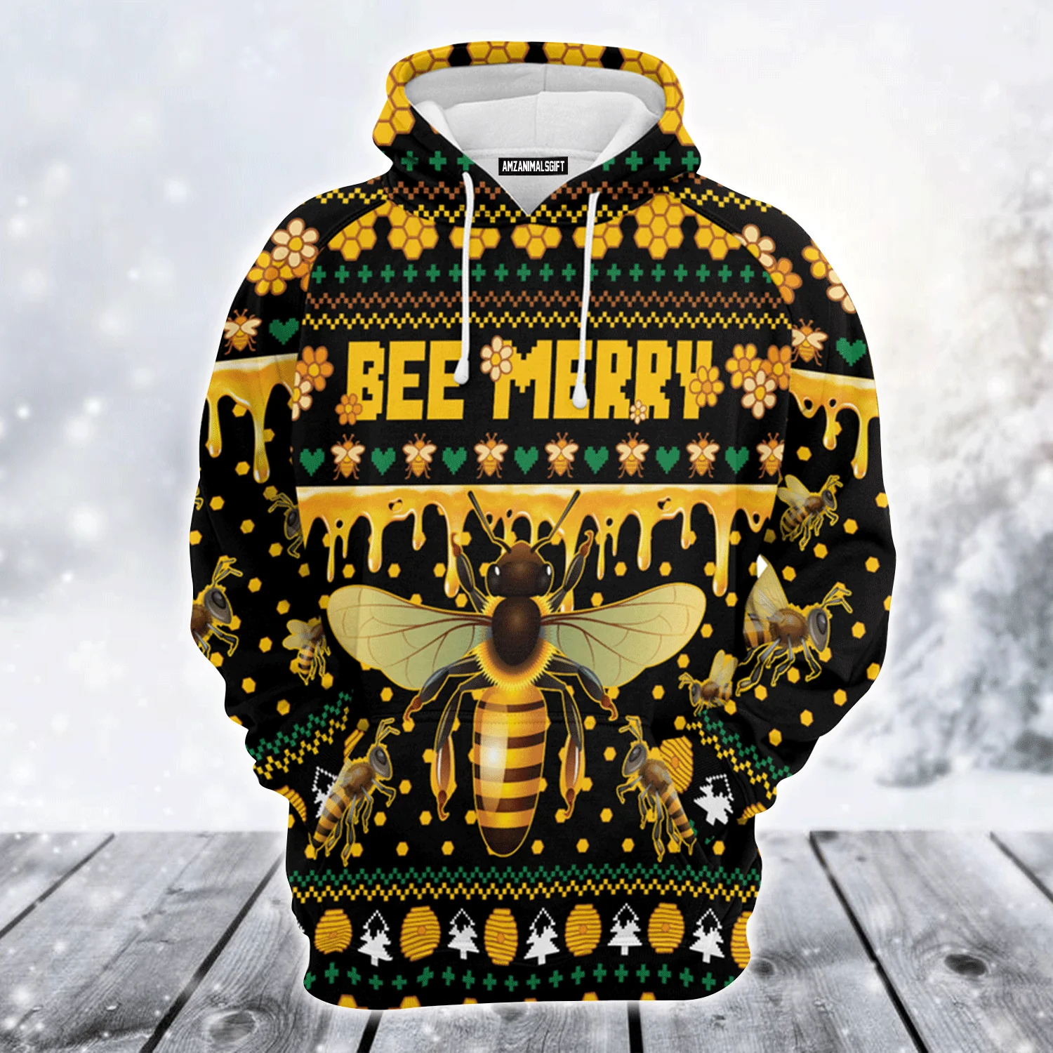 Bee Premium Christmas Hoodie, Bee Merry Christmas Unisex Hoodie For Men & Women - Perfect Gift For Christmas, Bee Lovers - Image 2