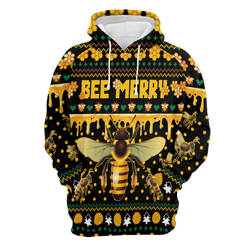 Bee Premium Christmas Hoodie, Bee Merry Christmas Unisex Hoodie For Men & Women - Perfect Gift For Christmas, Bee Lovers - Image 4