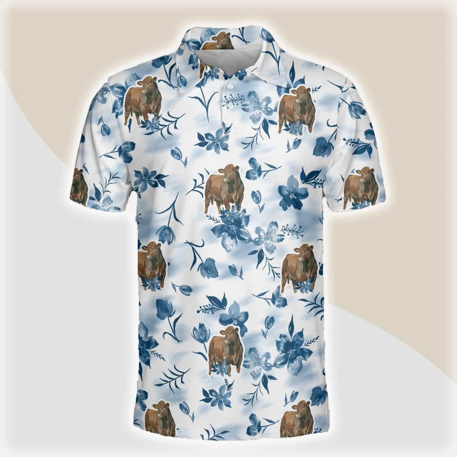 Beefmaster Men Polo Shirts - Beefmaster Watercolor Flowers and Leaves Tie Dye Pattern Button Shirts For Men - Perfect Gift For Beefmaster Lovers