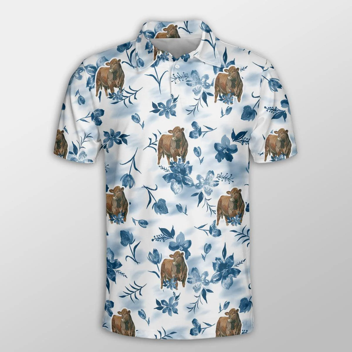 Beefmaster Men Polo Shirts - Beefmaster Watercolor Flowers and Leaves Tie Dye Pattern Button Shirts For Men - Perfect Gift For Beefmaster Lovers - Image 2