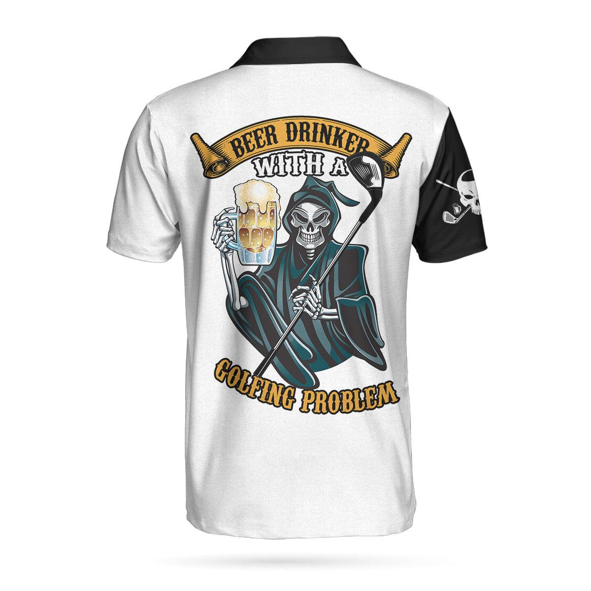 Beer and Golf Customized Name Men Polo Shirt, Beer Drinker With A Golfing Problem Polo Shirt, Skull Argyle Pattern Golf Shirt, Golf Shirt Beer Lovers - Image 2